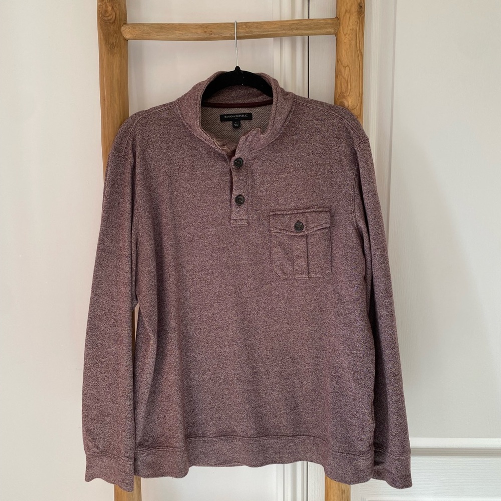 Banana Republic Men’s Large Soft Henley Sweater Maroon 100% Cotton Preppy